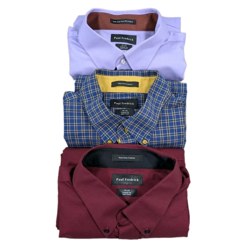 Paul Fredrick Dress Shirt Lot of 3 Mens 19 35 Multicolor Non-Iron Classic Fit